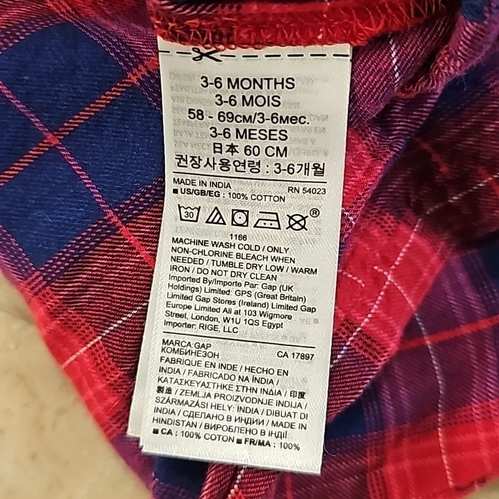 Gap Baby Red And Blue Plaid Long-Sleeve Romper - Size 3-6 Months